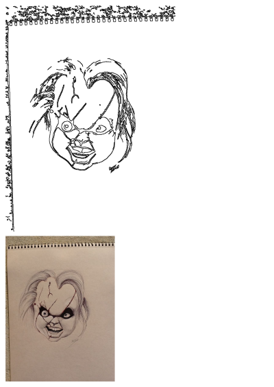 Inktober sketch of Chucky from Child's Play. A pen and ink drawing showcasing the iconic horror figure. #Inktober #Sketch #Chucky #art