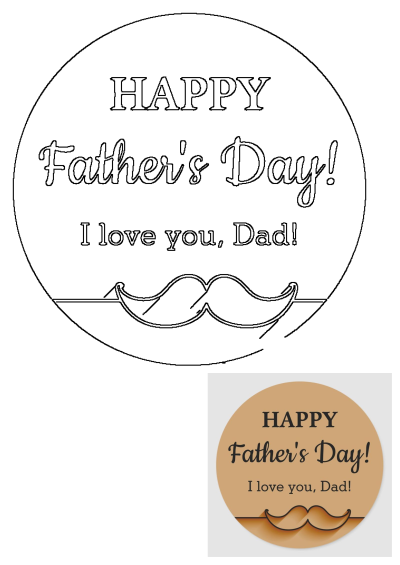 A 'Happy Father's Day! I love you, Dad!' sticker on a brown background, featuring a mustache. A perfect way to show your love for dad.