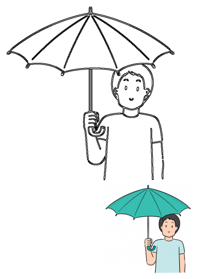 Illustration of a man holding a bright teal umbrella over his head. Cartoon style vector art for weather, rain, or protection concepts.