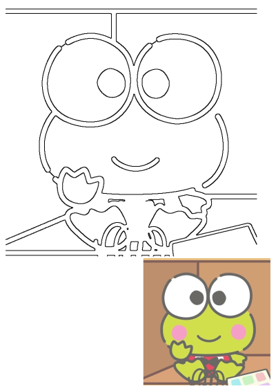 Cartoon frog sitting on a desk. Adorable green frog with pink cheeks and big eyes, sitting at a desk. A charming illustration. 