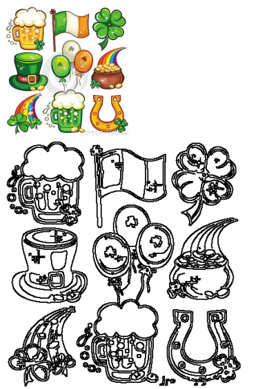 St Patrick's Day giveaway featuring shamrocks, horseshoes, Irish flags, leprechaun hat, pot of gold, balloons, and beer mugs. 