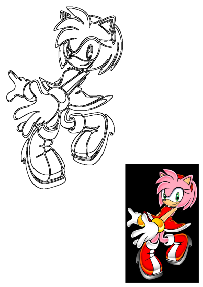 Image of Amy Rose, the Sonic the Hedgehog cartoon character, depicted in a running pose. A colorful and dynamic illustration.