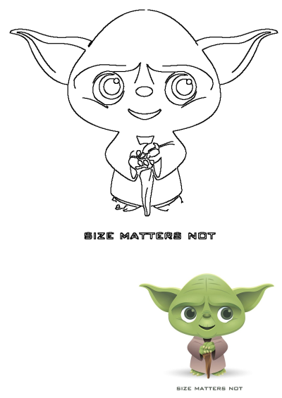Baby Yoda holding a stick with caption "Size matters not", a cute Star Wars image, great for fans of The Mandalorian and Yoda's wisdom.
