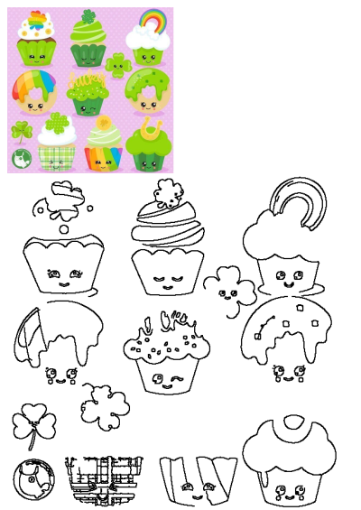 Commercial use graphics - Cliparts. St. Patrick's Day digital clip art featuring cute cupcakes and donuts with shamrocks and rainbows.