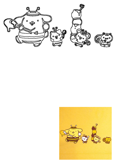 Yellow shirt featuring cartoon animals dressed as bees with honeycomb, and a bee holding a honeycomb, cute and sweet.