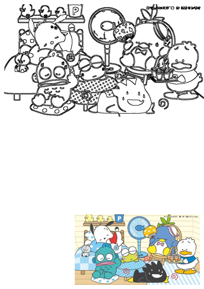 Several Sanrio cartoon characters, including Pochacco, Keroppi, and Tuxedo Sam, are sitting in a bedroom, suffering from hot weather.
