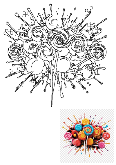 Colorful candy lollipops with sprinkles and paint splashing on them. Sweet swirls of color create a fun, artistic treat.