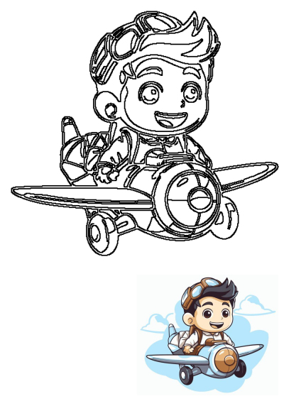 Cartoon illustration of a smiling boy pilot with goggles, flying a light blue airplane through fluffy white clouds. A cute aviation adventure.