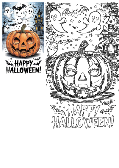 a halloween card with an image of a jack - o'- lantern and bats