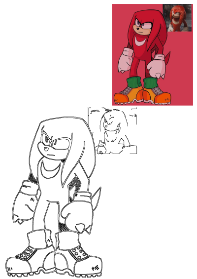 Sonic the Hedgehog fanart: Knuckles the Echidna wearing orange and green boots. Image includes a portion of the official movie Knuckles' face.