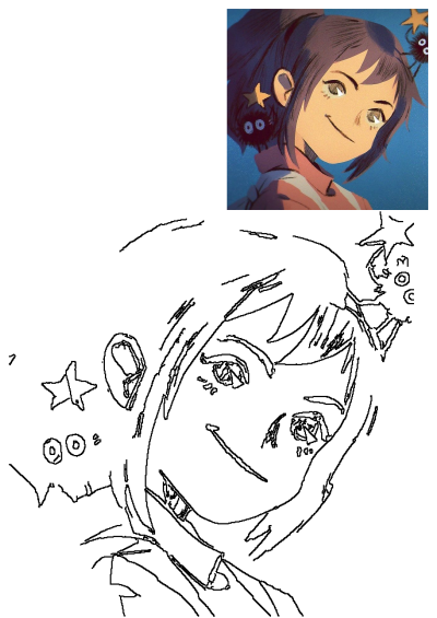 Illustration of Chihiro from Spirited Away with soot sprites and star decorations. A cheerful depiction of the iconic character.