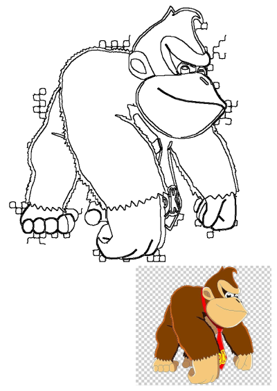 Cartoon drawing of Donkey Kong wearing a red tie. Alt: a cartoon monkey wearing a red tie. Ideal for video game or character illustration.