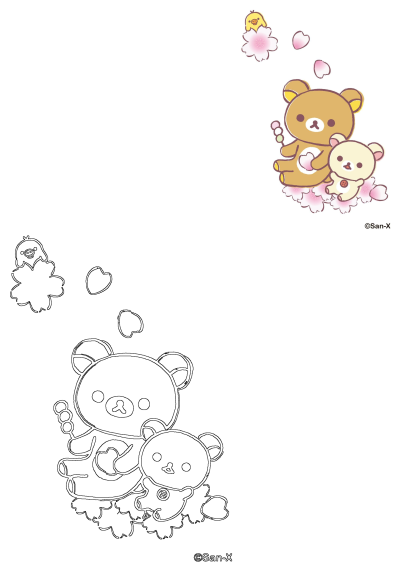 Cute Rilakkuma and Korilakkuma with Kiiroitori surrounded by cherry blossoms, perfect for spring or Japanese culture themed content.