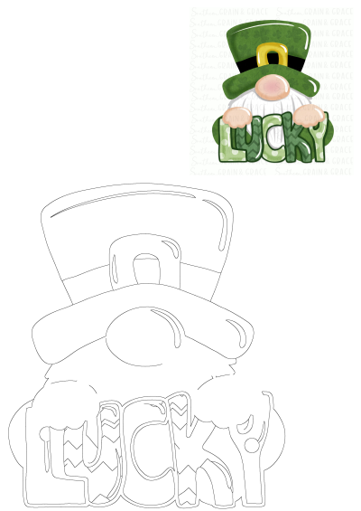 A festive leprechaun illustration for St. Patrick's Day, holding the word 'lucky'. Perfect for adding Irish cheer to your designs and celebrations.