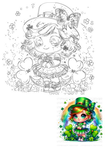 St. Patrick's Day cuteness! A charming image of a cheerleader girl surrounded by lucky shamrocks, ready to spread cheer and good luck.