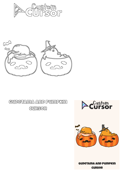 Two pumpkins with Gudetama faces for Custom Cursor. One has a witch hat and the other with bat. Great for Halloween decoration!