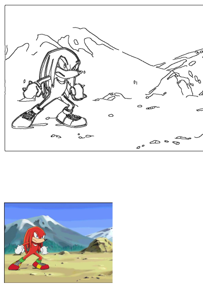 Image of Knuckles the Echidna standing in front of mountains, capturing the character's appearance and the scenic backdrop, sonic's friend, knuckles