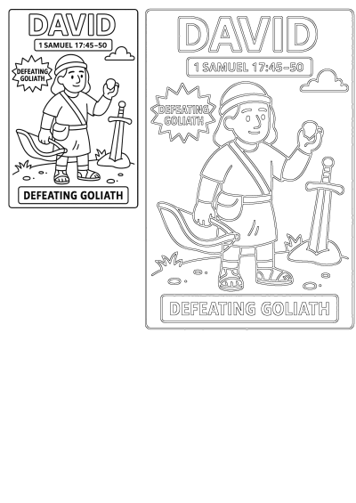 Coloring page depicting David from the Bible story of David and Goliath. A fun activity for kids learning about the Bible. 