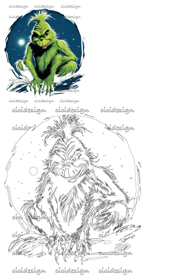 Cartoon character with words written below it that read, the grin. Image of The Grinch cartoon character with an evil grin.