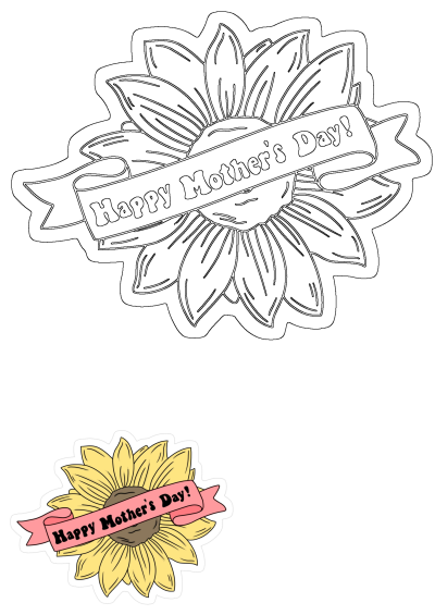 A sticker that says 'Happy Mother's Day!' with a sunflower design. Perfect for adding a cheerful touch to any Mother's Day gift or card.