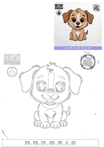 Pin on Products: Adorable cartoon puppy dog, perfect for adding a touch of cuteness to various products with a digital design.