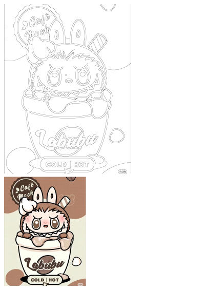 Adorable cartoon featuring Lobubu in a Cafe Mochi cup, with a cold and hot option. A cute character illustration.