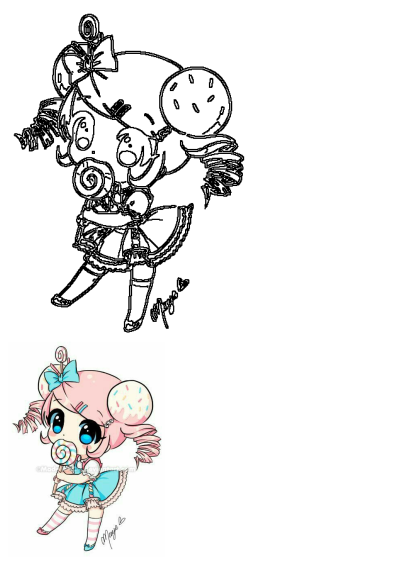 Candy girl !!!! An adorable anime-style girl with a lollipop and candy-themed hair ornaments. Sweet and charming illustration.