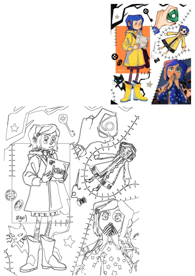 Coraline and Wybie fanart featuring Coraline Jones from Laika Studios' 'Coraline.' Stop motion Coraline aesthetic with animated movie elements.