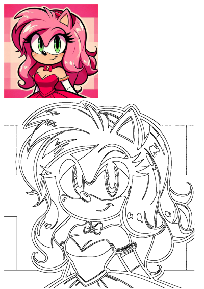 A fan art illustration featuring Amy Rose, the pink-haired Sonic character, elegantly dressed in a vibrant red dress.