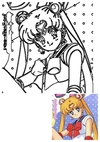Image of Sailor Moon, an anime character with long blonde hair, big blue eyes, and her signature sailor uniform with a large red bow.