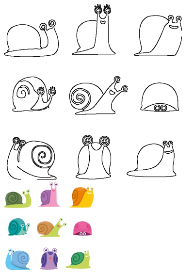 Cartoon snails with different colors and sizes. Vector illustration of cute snails for kids, perfect for educational content, children's books, or fun designs.
