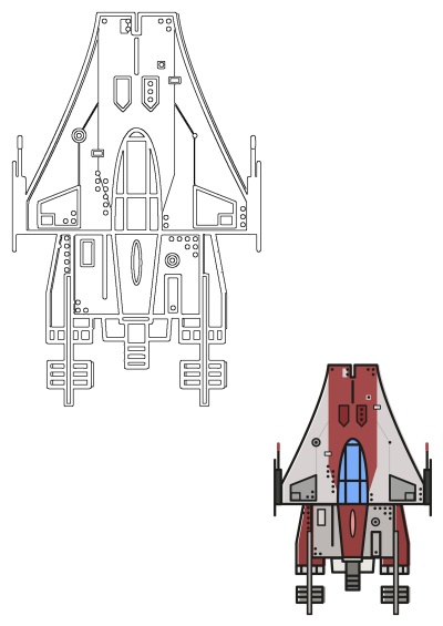 Image of a red and white space shuttle sitting on its back legs in the air, depicted in a stylized cartoon style. 