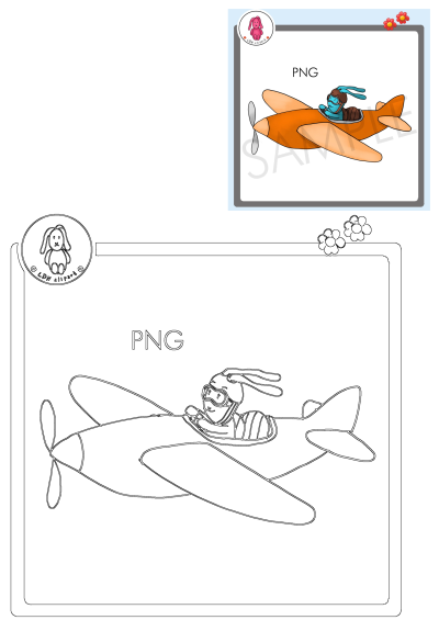 Cartoon character flying an orange airplane with 'PNG' written. This image depicts a cute bunny piloting his plane; great for kids.
