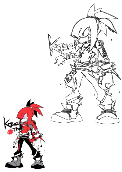 Fan art redesign of Knuckles the Echidna, featuring a modern and edgy style with tattoos and updated outfit. A cool take on a Sonic classic.