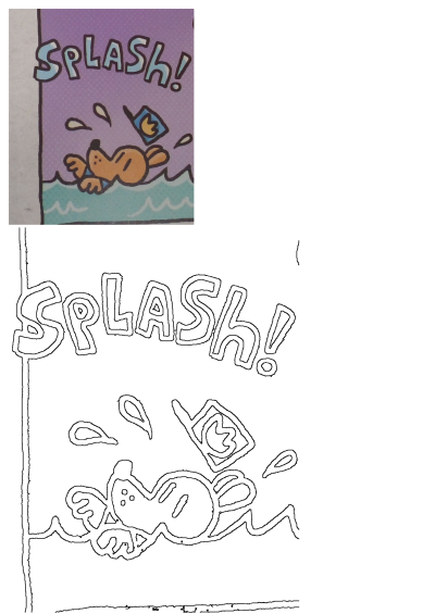 Cartoon dog splashing in the water with a purple background. This cheerful image shows the joy of a dog enjoying a swim, "splash!"