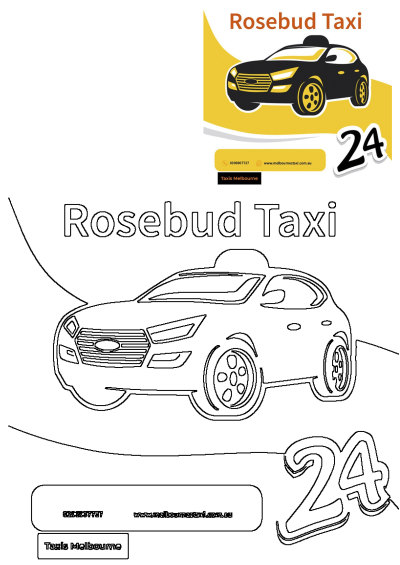 Black and yellow Rosebud Taxi car with the number 24, indicating 24-hour service. Book Taxis Melbourne now: 0396907727 | www.melbournestaxi.com.au