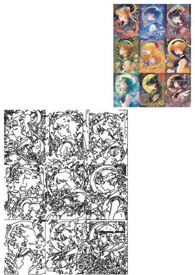 Beautiful collage of Sailor Moon characters in Magician Luna art style with flowers and butterflies.