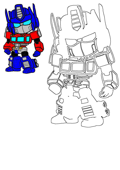 A drawing of a robot with blue and red colors, specifically Optimus Prime from Transformers, with a chibi or cartoonish style.
