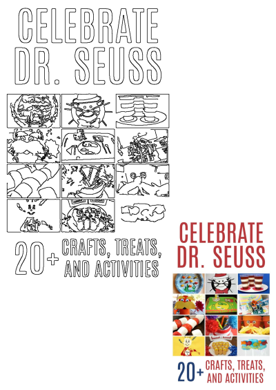 Celebrate Dr. Seuss with 20+ crafts, treats and activities! This book cover showcases a variety of Dr. Seuss crafts, treats and activities.