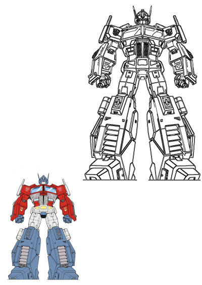A colorful image of Optimus Prime in his G1 design. This detailed robot features classic red, blue and silver. Illustration of the classic Autobot leader.