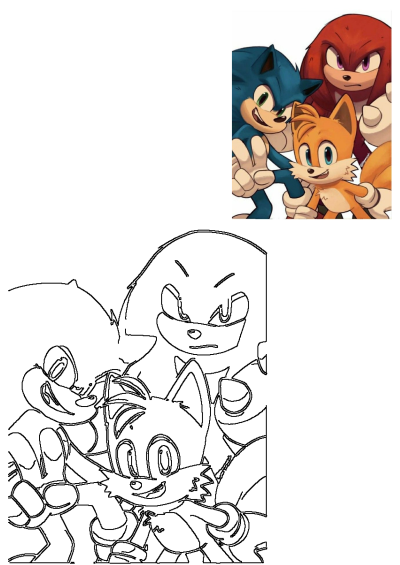 Illustration of Sonic the Hedgehog, Tails and Knuckles. Alt description: Sonic the Hedgehog, Shadow the cat and Tails.