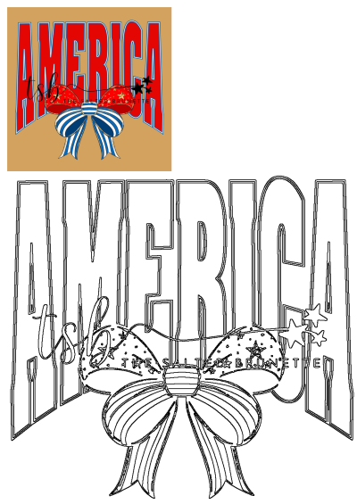 American flag bow with the word 'America' in red, white, and blue. Patriotic design with stars and stripes for USA themed celebrations. 