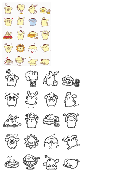 A collection of cute little cartoon animals with different expressions, including a dog in various activities and emotional states.