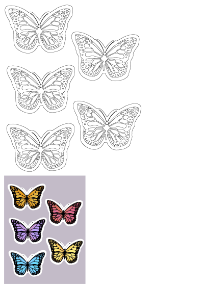 A colorful butterfly sticker sheet with orange, pink, purple, and blue butterflies, perfect for adding a vibrant touch to any surface.