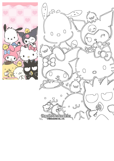 Sanrio characters wallpaper featuring Hello Kitty, My Melody, Kuromi, and friends on a pink heart background. Cute and playful!