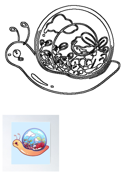 Cute illustration of a snail with plants and a sky inside its shell. A charming poster of a snail with plants in its shell.