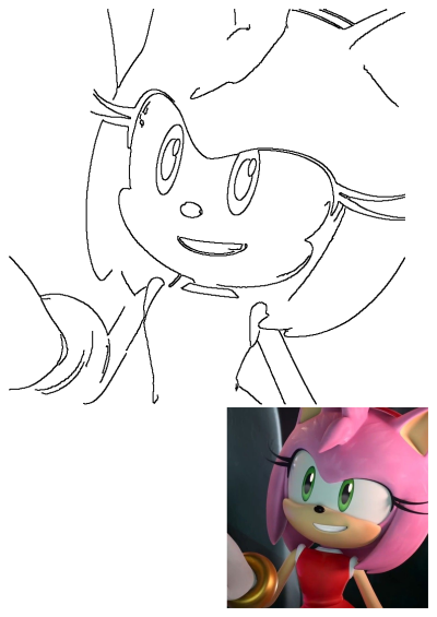 Close-up of Amy Rose from Sonic Boom. A cartoon character in a red dress holding a gold ring, smiling with her signature pink fur and green eyes.