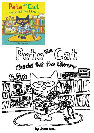 The cover of 'Pete the Cat Checks Out the Library' by James Dean, illustrated by John Crean, features Pete reading a book in the library.