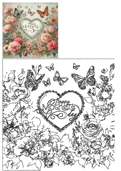 Happy Mother's Day card featuring a heart surrounded by flowers and butterflies. A perfect image for Mother's Day greetings and celebrations.