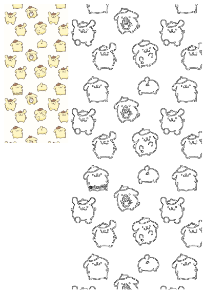 Cute Pompompurin cartoon pattern background. Features the adorable yellow character with his signature brown beret in various poses.